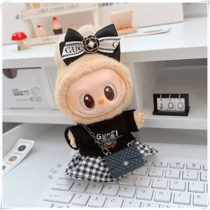 Tenue complète Labubu style Gucci pour poupée, version femme, look luxe et kawaii