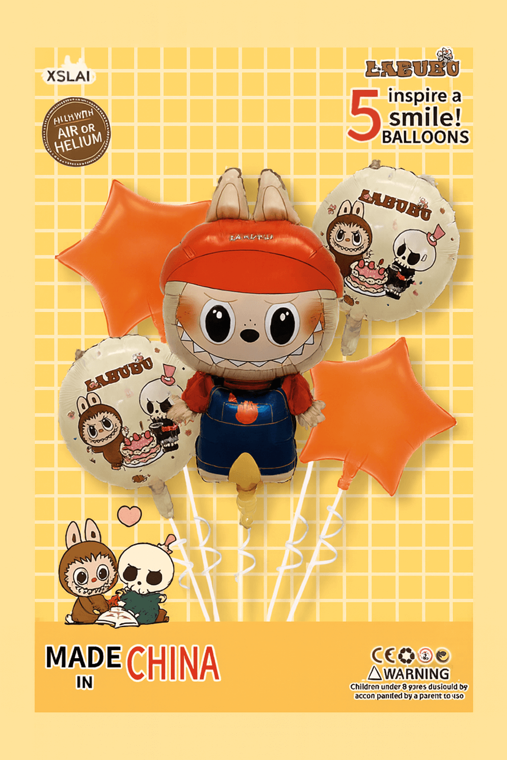 Anniversaire kit avec 5 ballons Labubu colorés pour décoration de fête, parfaits pour l'anniversaire des enfants.