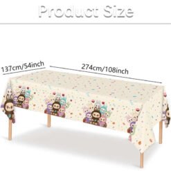 Anniversaire Kit Fêtes & anniversaires – univers Labubu – dimensions de la nappe 137cm x 274cm avec motifs colorés.