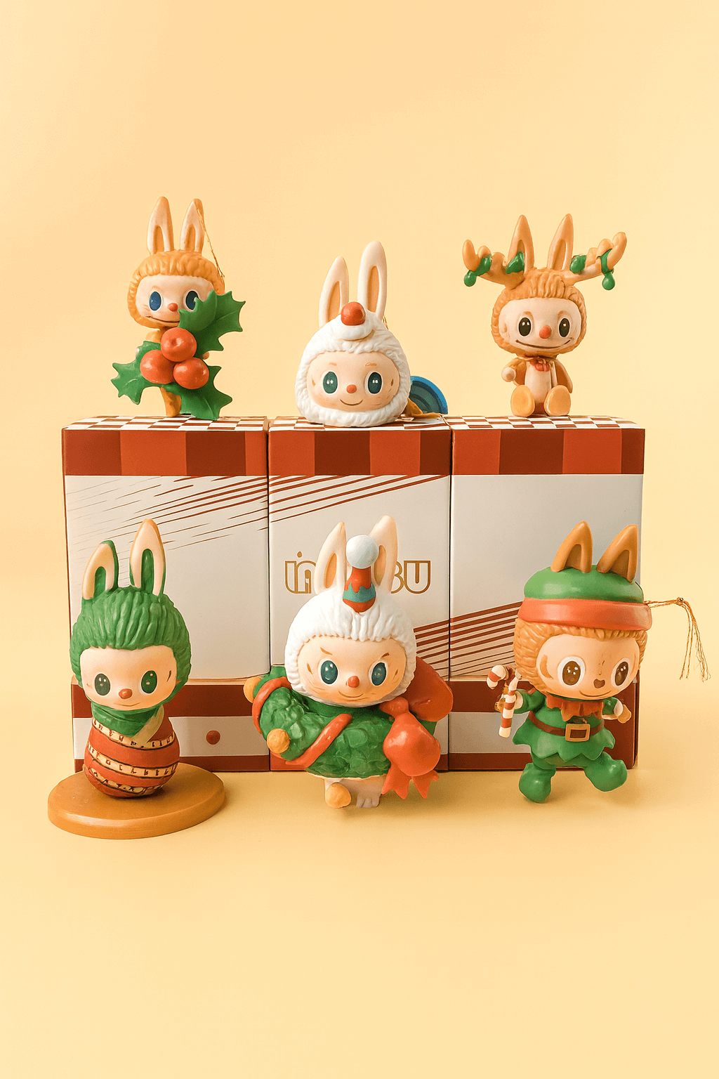 Noel Pendants et figurines de sapin de noël Coffret de 6 pièces - Figurines de Noël colorées de Labubu.