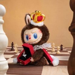 Checkmate Series-Labubu plush doll wearing a crown, surrounded by chess pieces on a board.