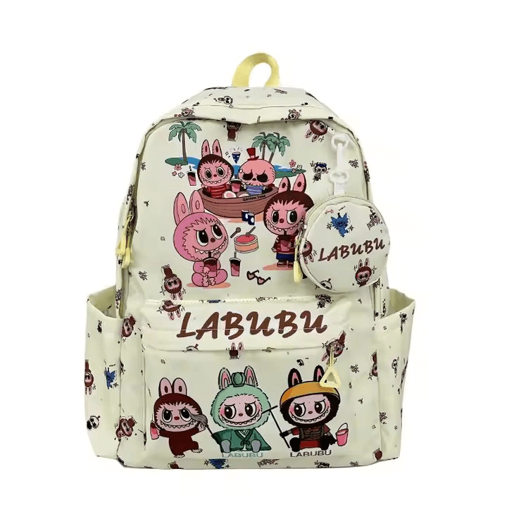 Cartable Labubu college kawaii avec motifs adorables et compartiments pratiques.
