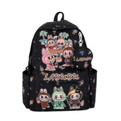 Cartable Labubu college kawaii avec motifs adorables de personnages Labubu, parfait pour la rentrée.