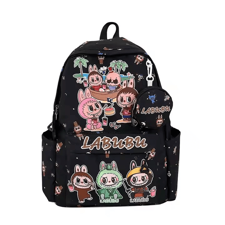 Cartable Labubu college kawaii avec motifs adorables de personnages Labubu, parfait pour la rentrée.