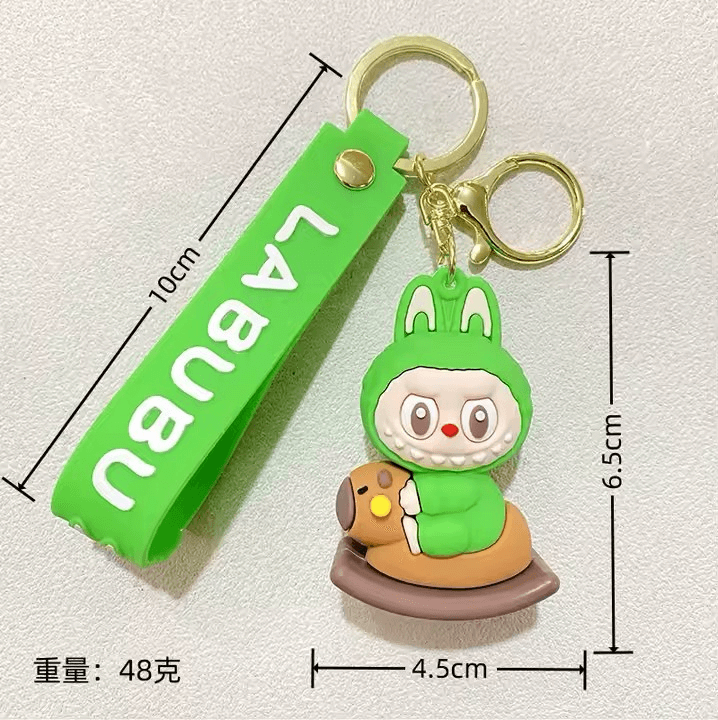 Rentrée Scolaire Primaire Labubu porte-clés mignon en plastique vert avec personnage Labubu.