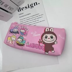 Fourniture scolaire collège Labubu trousse rose avec personnages Kawaii, parfaite pour la rentrée scolaire.