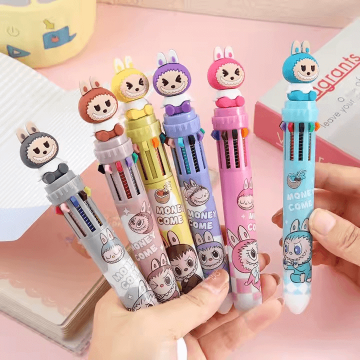 Stylos multicolores Kawaii du Kit Rentrée Scolaire Primaire Labubu, parfaits pour l'école.