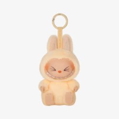 Labubu Have a Seat – Figurine collector rare et adorable, peluche de lapin jaune avec un clip.