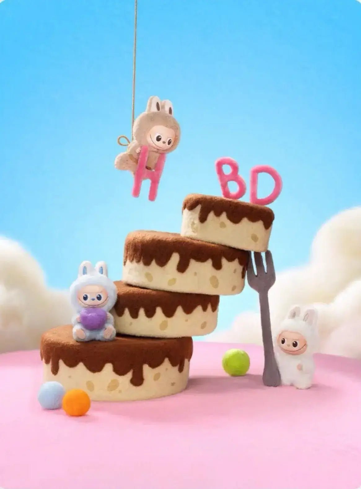 Labubu Pin For Love Kawaii pop coffret 14 pièces sur gâteaux avec personnages mignons.