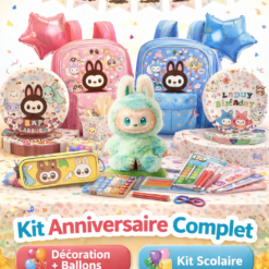 Kit anniversaire complet enfant avec décoration, ballons, peluche Labubu et kit scolaire fille ou garçon